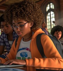 Poster - Group of People Engaged in Online Learning at a Table With Laptops Generative AI
