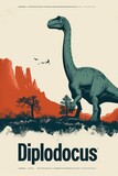 Fototapeta Dinusie - A Minimalist Poster Illustrating the Graceful Diplodocus, an Icon of the Jurassic Era, in a Stunning Fusion of Modern Design and Prehistoric Majesty