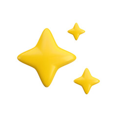 Wall Mural - vector 3d gold sparkle star set on white background. cute realistic cartoon 3d render, glossy yellow