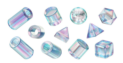 Fototapete - Crystal geometry shape set isolated background 3d rendering 