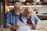 Fototapeta  - elder couple look worry on paper document