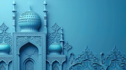 Wall Mural - Ramadan Kareem concept with beautiful paper cut style with mosque and islamic geometric patterns - AI Generated 