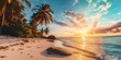 © YuDwi Studio - Panoramic view of beautiful tropical beach with palm trees and pink sand