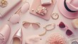 Assorted Pink Fashion Accessories Adorn a Table in Stylish Arrangement Generative AI