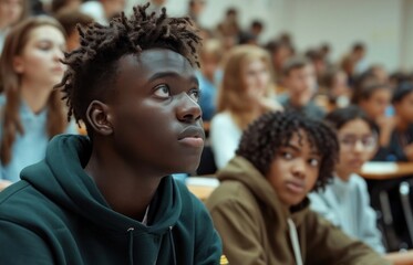 Poster - Diverse Group of Young People Sitting in Classroom Learning Together Generative AI