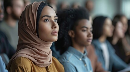 Poster - Diverse Group of People Sitting in a University Classroom College or Generative AI