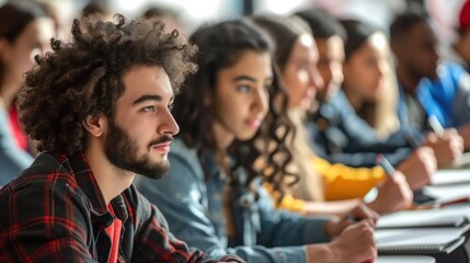 Poster - Group of People Sitting at Desks in a Classroom for Diverse University Generative AI