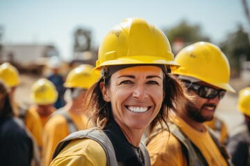 Wall Mural - Portrait of a smiling middle aged female construction worker