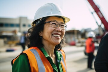 Wall Mural - Portrait of a smiling middle aged female construction worker