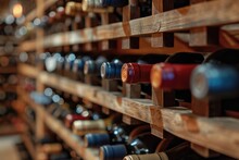 Wine Collection On Wooden Rack