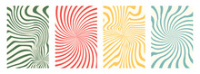 Groovy Hippie 70s Backgrounds. Waves, Swirl, Twirl Pattern. Twisted And Distorted Vector Texture In Trendy Retro Psychedelic Style. 
