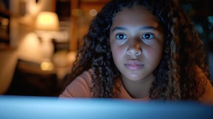 Poster - Young Girl Engaged in Online E-Learning Session With Computer Screen Generative AI