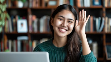 Poster - Woman Engaged in E-Learning Sitting in Front of Laptop Computer Generative AI