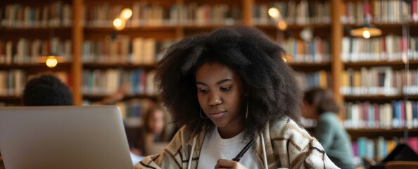 Poster - Woman Working on Laptop in Online E-Learning Educational Setting Generative AI