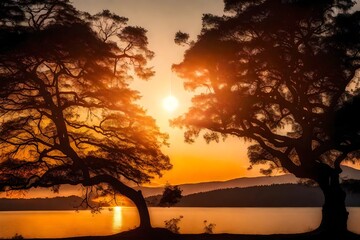 Wall Mural - sunset on the lake