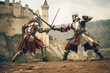 © Nomad_Soul - Two knights fighting to death at battlefield. Generative AI