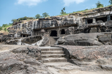 Poster - views of ellora caves in aurangabad, india