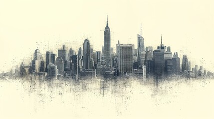 Poster -  a black and white photo of a cityscape with a lot of tall buildings in the middle of it.