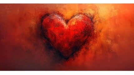 Wall Mural -  a painting of a red heart on a red and orange background with a red background and a red and yellow background.