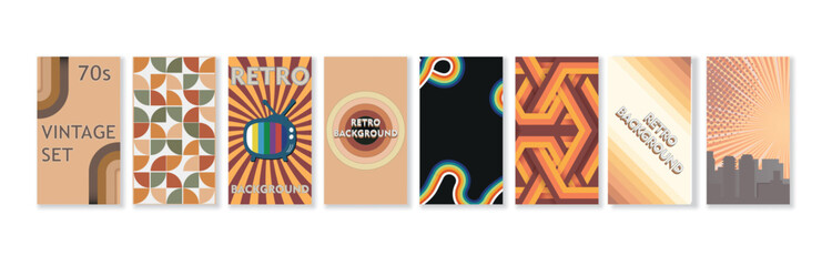Poster - Colorful geometric background set. 70's style Vintage modern background in minimalist mid century style for fabric, wallpaper or wrapping. Set of abstract vivid vector graphics in retro vintage style