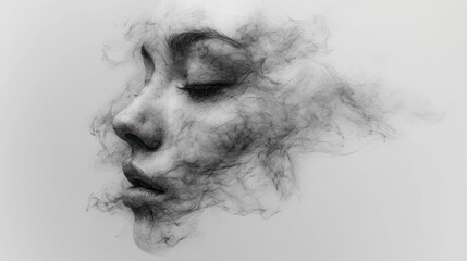 Canvas Print -  a black and white photo of a woman's face with smoke billowing out of it's mouth.