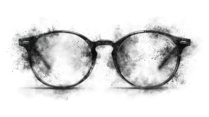 Canvas Print -  a pair of glasses sitting on top of a white surface covered in black and white speckles of smoke.