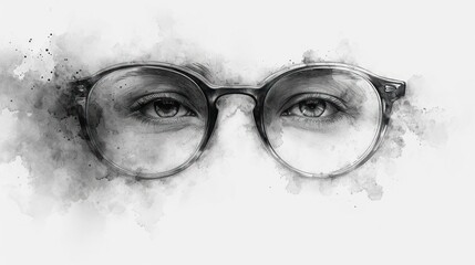 Canvas Print -  a black and white photo of a pair of glasses with the reflection of a person's eye in it.