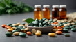 Traditional medicine herbs and tinctures and pharmaceutical tablet