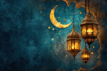 Ramadan Kareem background. Ornamental Arabic lantern with burning candle glowing . Festive greeting card, invitation for Muslim holy month Ramadan Kareem.