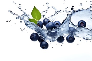 Wall Mural - blueberries splashing with clear water isolated on white background