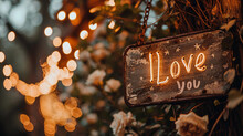 I Love You Sign Bord With Romantic Bokeh Background