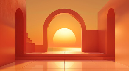 Canvas Print - A futuristic archway background, framed by orange walls.