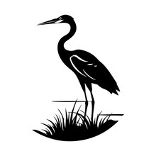 Heron On Water Black Silhouette Logo Svg Vector, Heron On Water Icon Illustration.