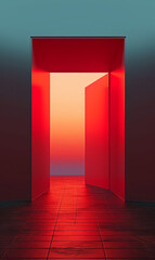 Canvas Print - A futuristic door frame background, surrounded by red shaded walls.