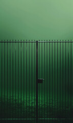 Canvas Print - A mysterious green gate opens to a shadowy forest path.