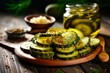 Slices of homemade pickles. Generative AI