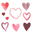© lunata - Set of hand painted watercolor pink, red, purple hearts. Isolated objects perfect for Valentine's day card or romantic post cards