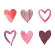 © lunata - Set of hand painted watercolor pink, red, purple hearts. Isolated objects perfect for Valentine's day card or romantic post cards