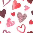 © lunata - Watercolor seamless pattern with cute pink hearts on a white background. Romantic print for Valentines day