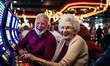 An Exciting Moment of Gambling: Elderly Couple Enjoying Slot Machine Fun at the Casino