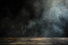 Smoke Pours Onto A Wooden Table On Black Background Generative AI