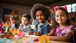 © Naknakhone - Group of children during a fun arts and crafts activity. Children so happy and funny with friends.