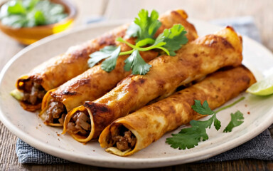 Canvas Print - chicken,vegetable grilled wraps in white plate