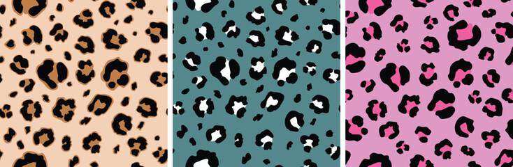 seamless leopard skin pattern in bright primary colours bold fun colourful set for girls kids ladies teens fashion swimwear nightwear summer and spring vector repeat print. African style animal skin