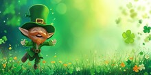 Abstract St. Patrick's Day Background With Dancing Irish Leprechaun Dwarf