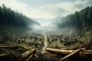 Canvas Print - Deforestation environmental problem, rain forest destroyed, forest degradation concept