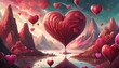 valentine s day background with ballons and hearts in red and pink color