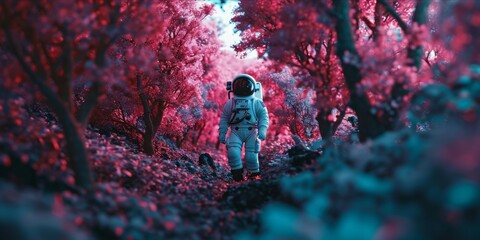 Astronaut in space suit on planet surface. 3D rendering