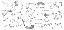 Pack De Flèches Façon Croquis (doodle). Collection De Flèches Noir Et Blanc, Dessinées à La Main Au Crayon à Papier. Fléches Directionnelles Façon Esquisse. Crayon Porte-mine. Fichier Transparent.