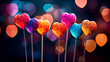 Bunch of heart-shaped lollypops with colorful bokeh background